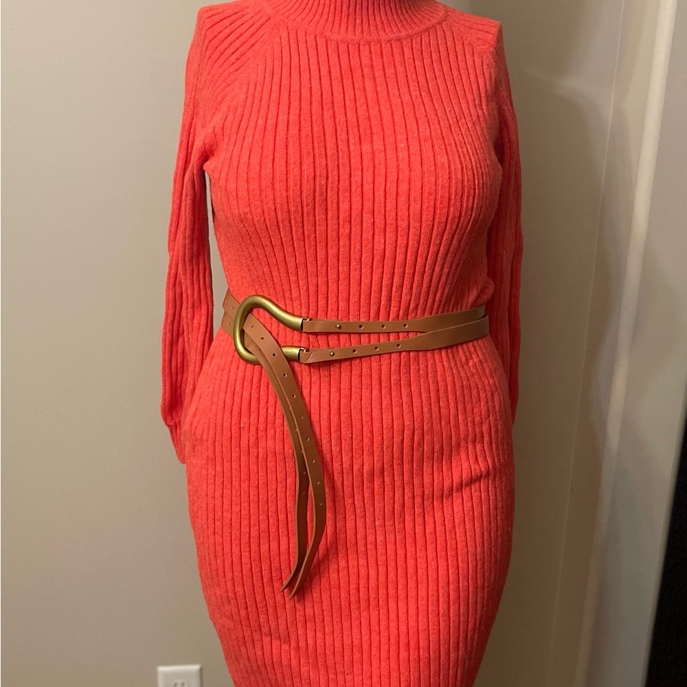 Lane Bryant Coral Ribbed Dress with Tan Belt